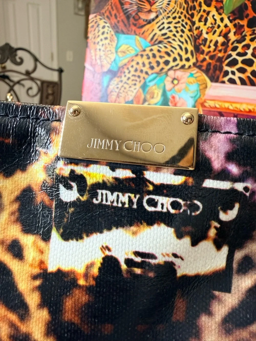 Jimmy Choo Leopard-Print Patent Clutch - Picture 6 of 7